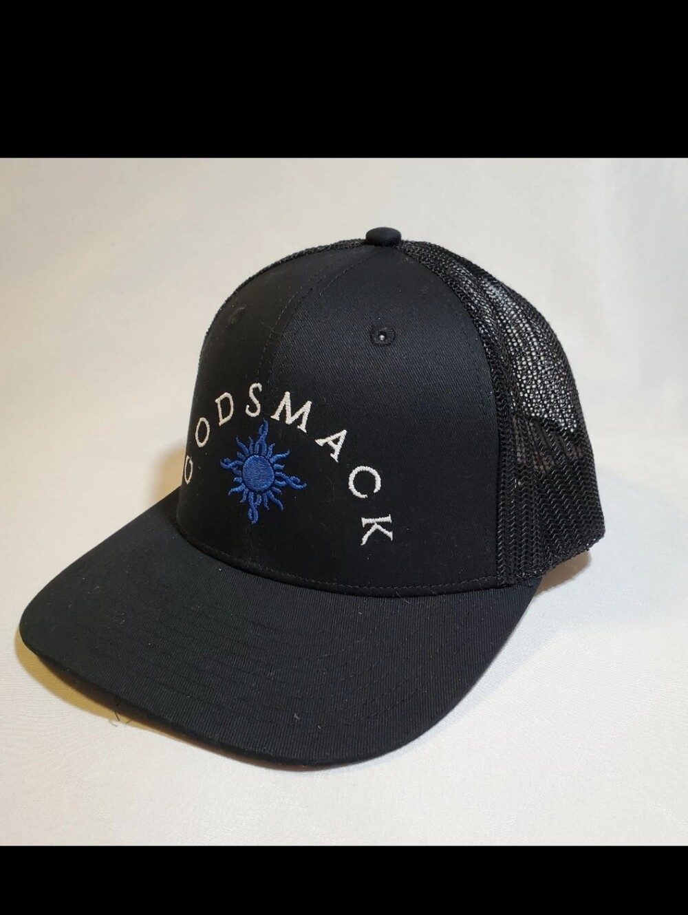 The Game Black Trucker Hat with Blue Sun Embroidery